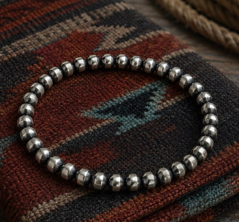5mm Sterling Silver Pearl Beaded Bracelet – 5 Inch | Western Silver Bracelet